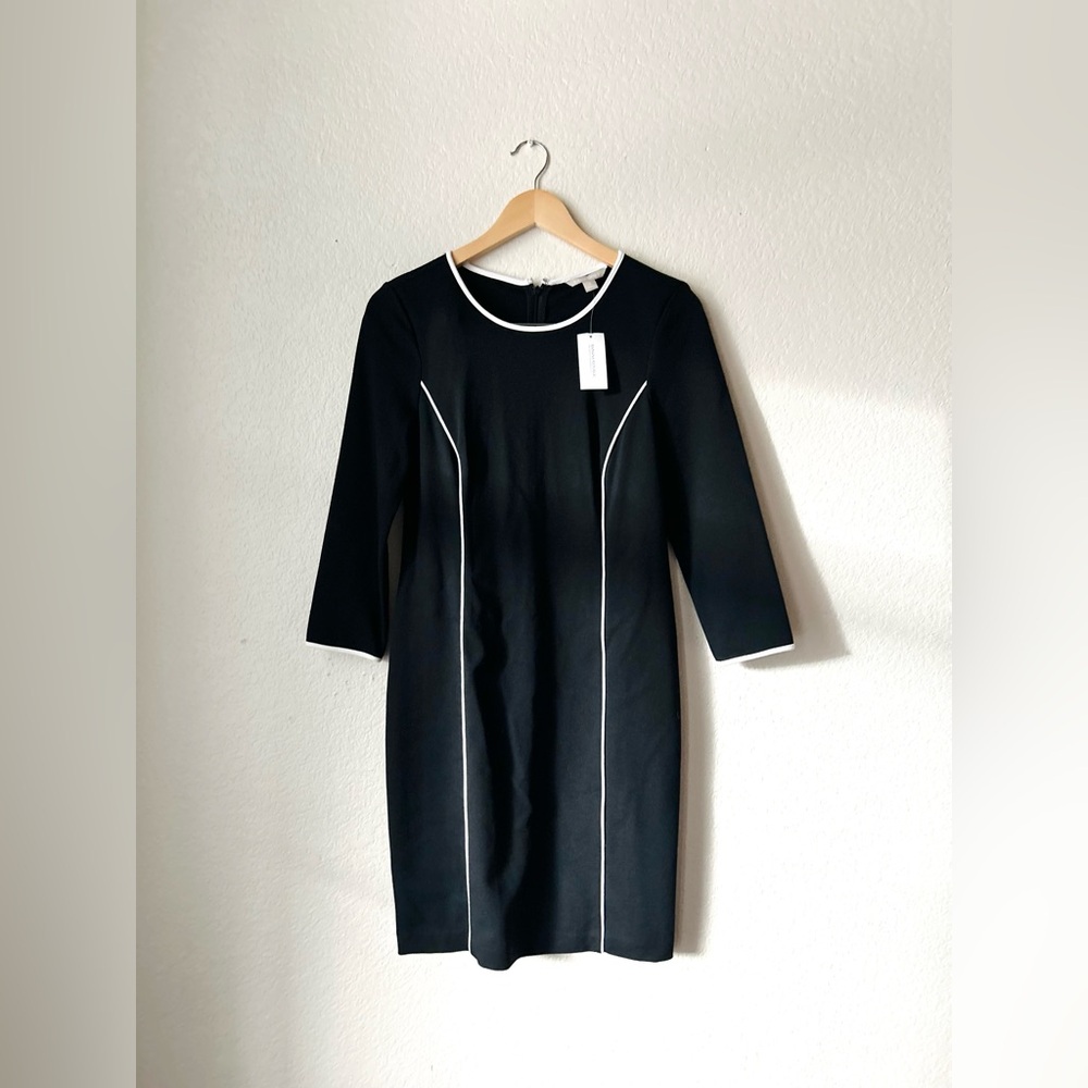 NWT Banana Republic Piped Sheath in Black Stretch Knit Ponte Dress Size 6